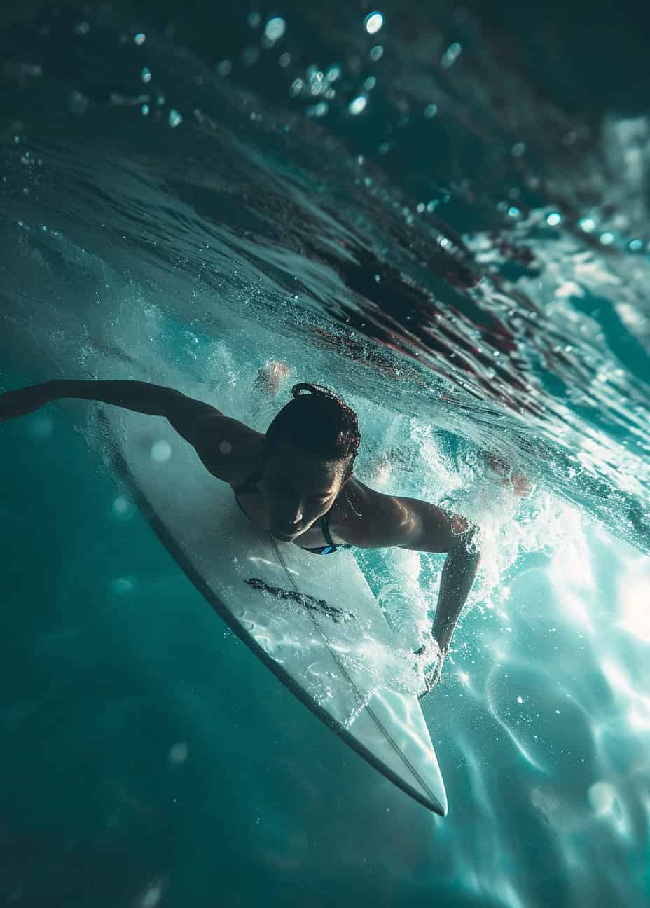 A surfer inside a crashing wave, depicting how AI excels in streamlining operations and decision making.